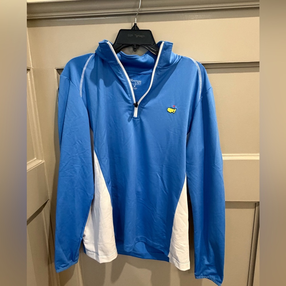 Masters Men's Blue and White Quarter-Zip Hoodie